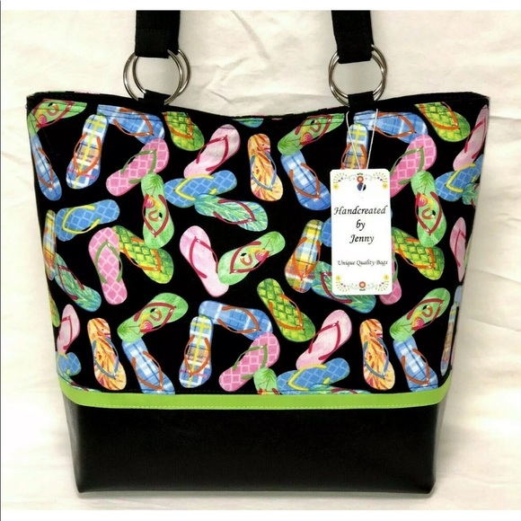 Fun Flip Flops Purse Bag with Vinyl Bottom LG Handmade
